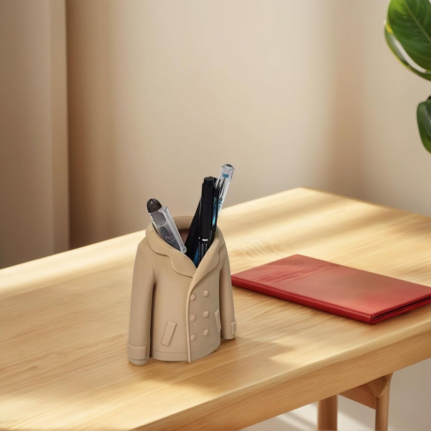 Trench Coat Pen Holder - 3D Printed Desk Organizer with Classic Design for Pens, Makeup Brushes, Elegant V1259-DP01-A-2190