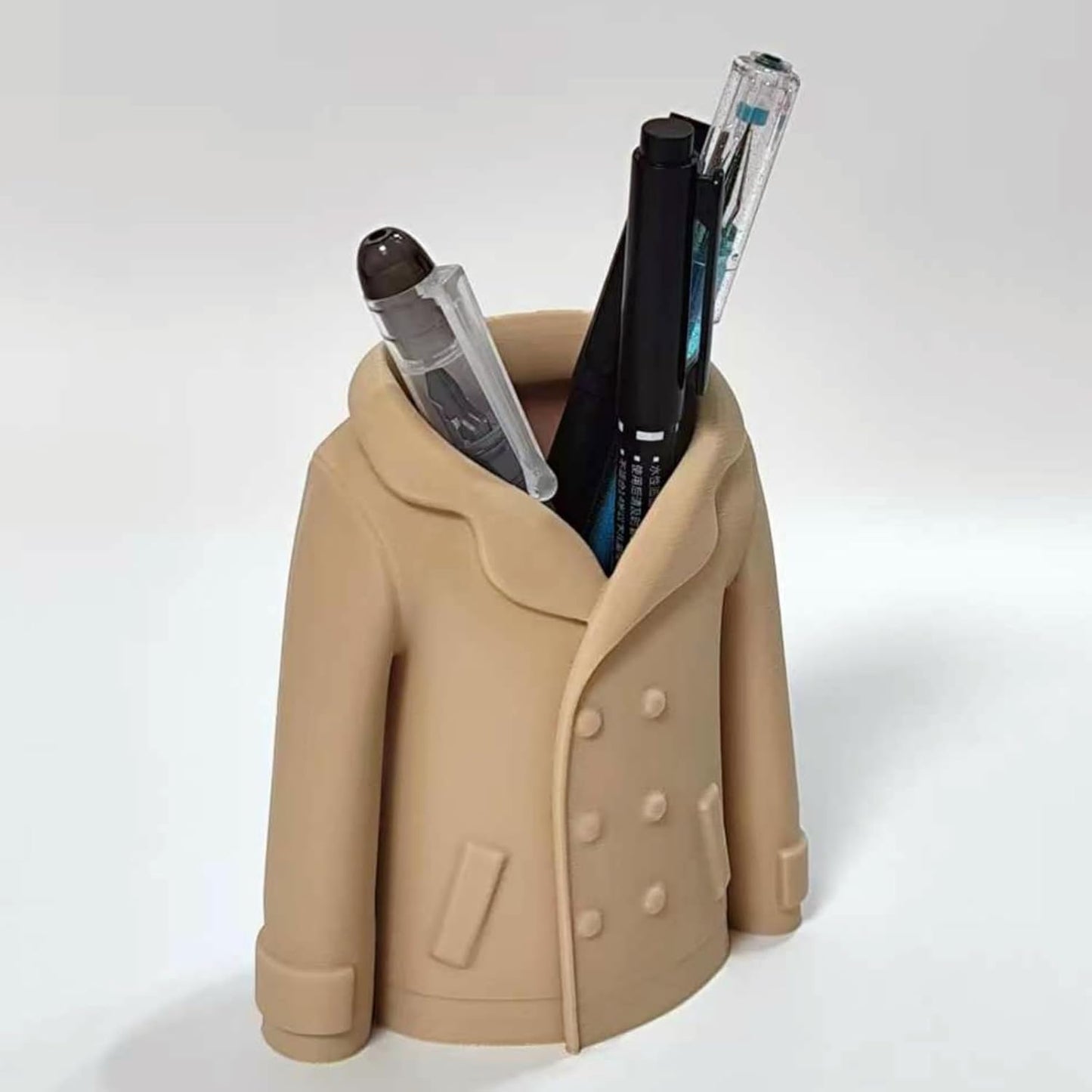 Trench Coat Pen Holder - 3D Printed Desk Organizer with Classic Design for Pens, Makeup Brushes, Elegant V1259-DP01-A-2190