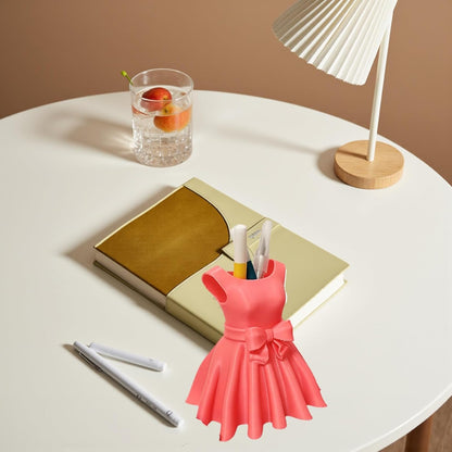 3D Printed Dress Pen Holder- Elegant Pink Dress Shape with Bow, Desk Organizer for Pens, Makeup Brushes, V1259-DP01-A-2192