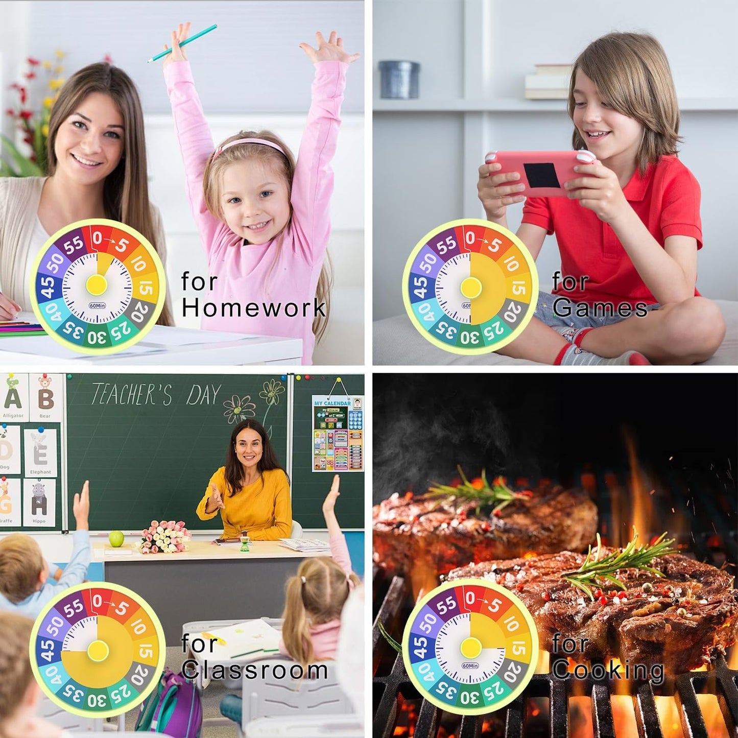 60 Minute Visual Timer for Classroom Kids Teachers, 4-Inch Countdown Timer for Kitchen Cooking, Toddler, V1259-DP01-A-2209