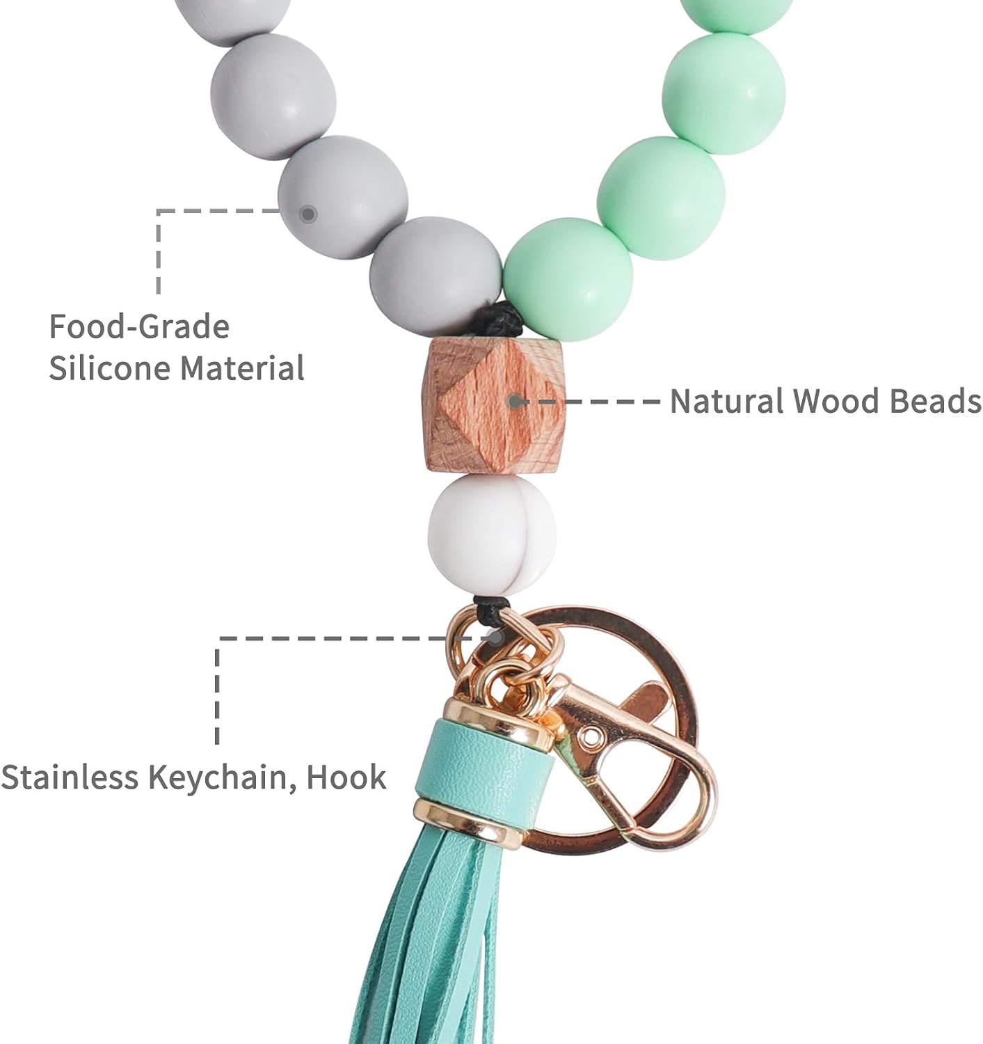 Wristlet Keychains Bracelet, Key Ring Bracelet, Tassel Silicone Beaded Key Chains for Women V1259-DP01-A-2222