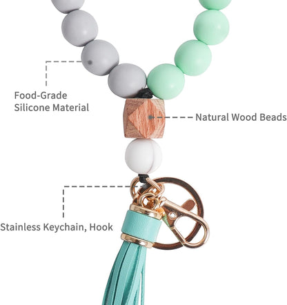Wristlet Keychains Bracelet, Key Ring Bracelet, Tassel Silicone Beaded Key Chains for Women V1259-DP01-A-2222