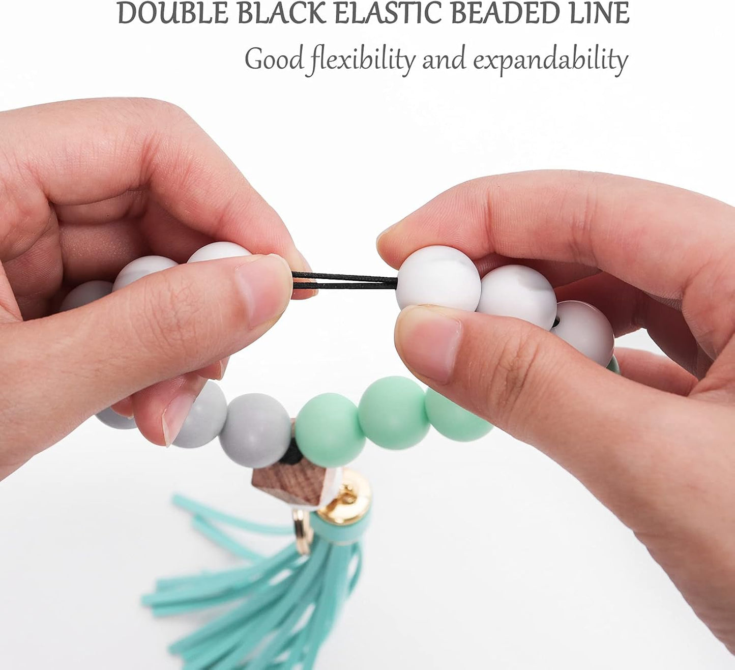 Wristlet Keychains Bracelet, Key Ring Bracelet, Tassel Silicone Beaded Key Chains for Women V1259-DP01-A-2222