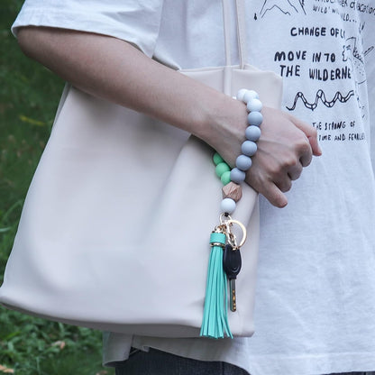 Wristlet Keychains Bracelet, Key Ring Bracelet, Tassel Silicone Beaded Key Chains for Women V1259-DP01-A-2222