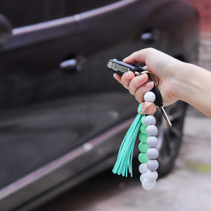 Wristlet Keychains Bracelet, Key Ring Bracelet, Tassel Silicone Beaded Key Chains for Women V1259-DP01-A-2222