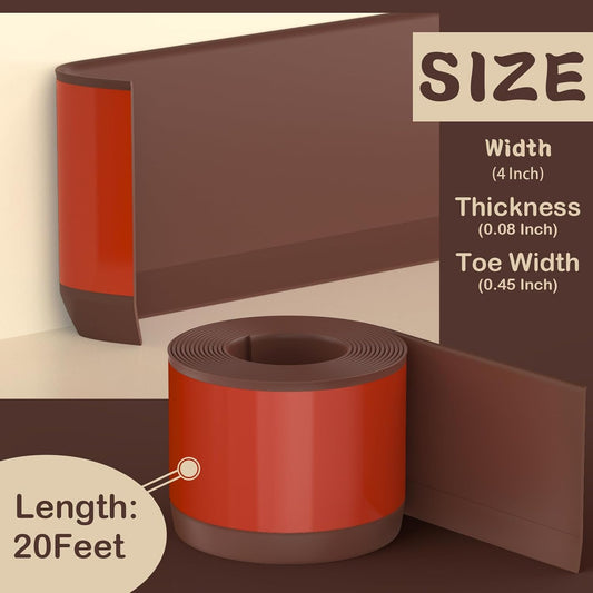 Flexible Wall Base Baseboard Molding Trim, 4 Inch(W) x 20 Feet(L) Self-Adhesive Vinyl, Peel and Stick Cove V1259-DP01-A-2223