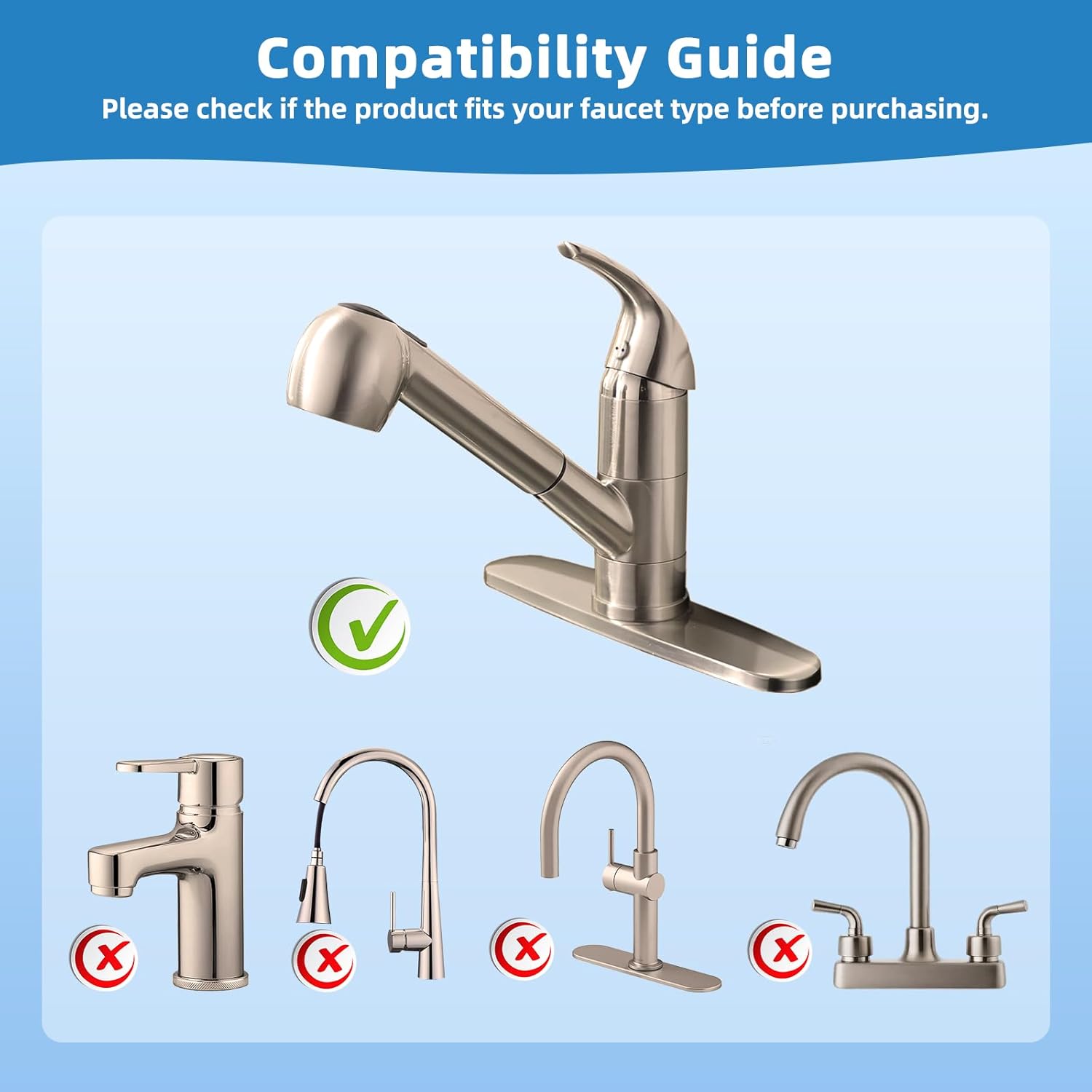Replacement Sprayer Pull Out Spray Head for Kitchen Sink Faucet G1/2 or 13/16inch Thread 2-Function Stream V1259-DP01-A-2236