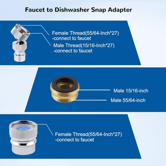 Dishwasher Snap Adapter Connection 2 Pack, One with Swivel Ball Joint and The Other One with Faucet Aerator, V1259-DP01-A-2246