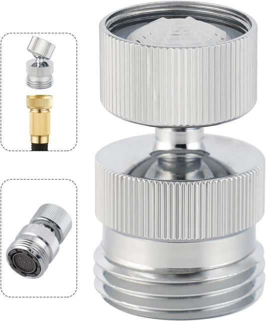 Swivel Faucet Adapter Kit, Solid Brass 3/4" Garden Hose Adapter with Aerator, 360 Degree Kitchen Sink Faucet V1259-DP01-A-2249