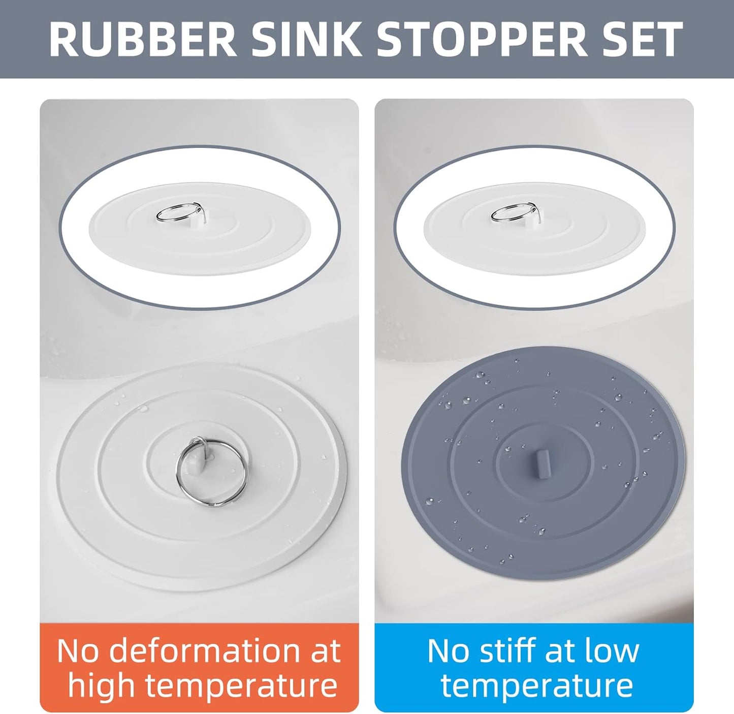2 Pack Bath Tub Stopper, Flat Suction Sink Stopper Rubber Silicone Shower Drain Bath Plug Stopper for V1259-DP01-A-2253