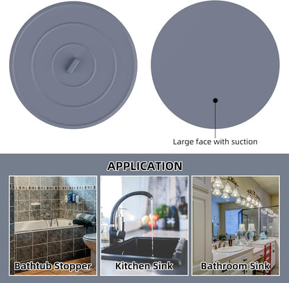 2 Pack Bath Tub Stopper, Flat Suction Sink Stopper Rubber Silicone Shower Drain Bath Plug Stopper for V1259-DP01-A-2253