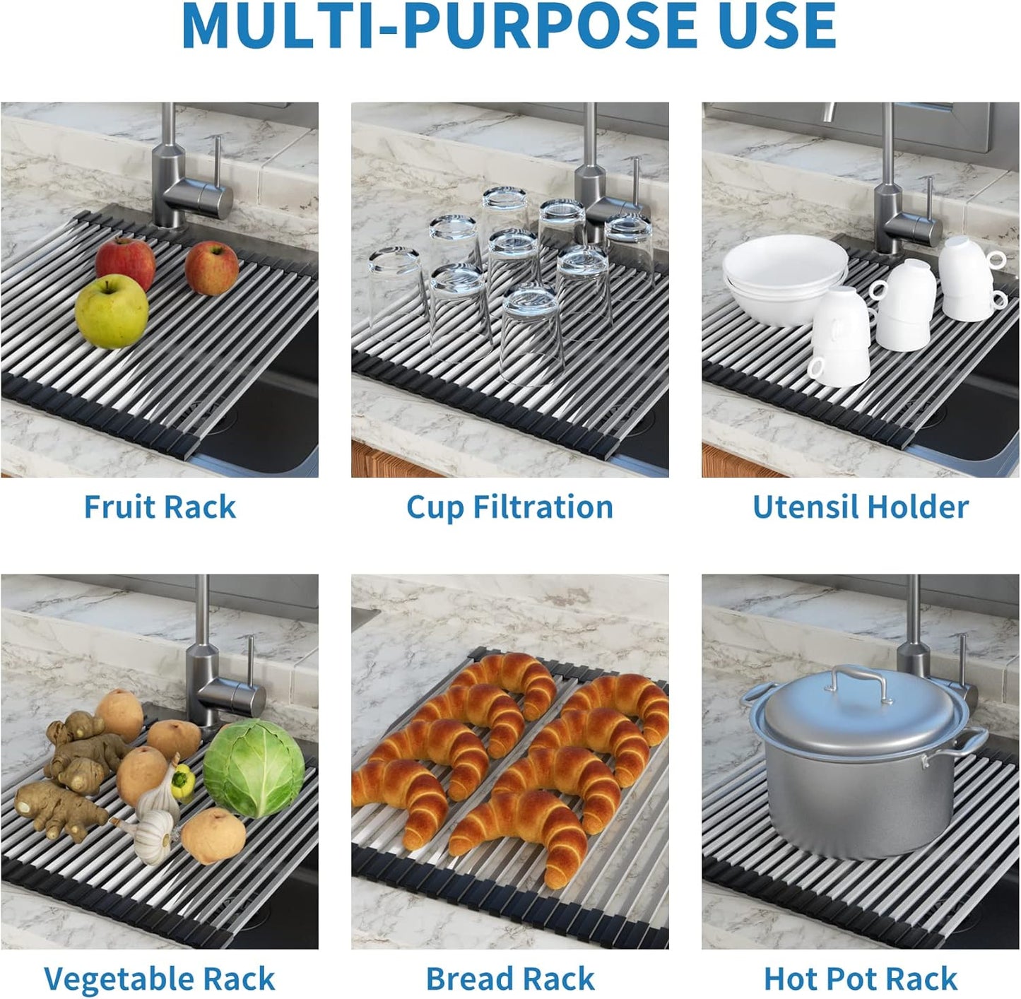 Roll Up Dish Drying Rack, Extra Large Dish Rack Over The Sink, Multipurpose Stainless Steel Rollup Sink Matt V1259-DP01-A-2257