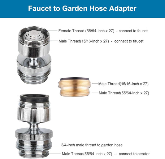 Faucet Adapter Kit, Swivel Aerator Adapter to Connect Garden Hose - Multi-Thread Kitchen Sink Faucet to V1259-DP01-A-2260