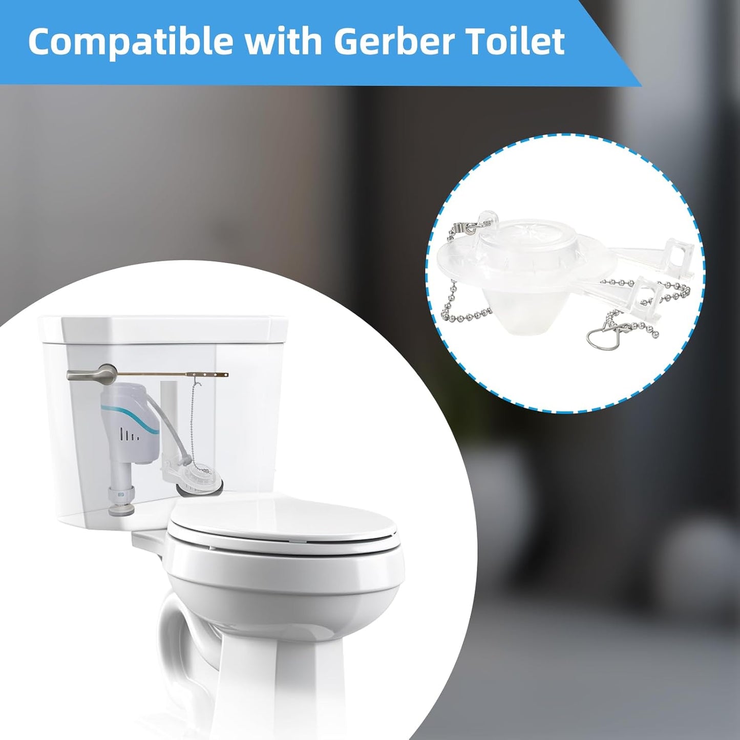 Toilet Flapper Replacement Compatible with Gerber 99-647 2 Pack, 2 Inch Toilet Flapper with Stainless Chain V1259-DP01-A-2262