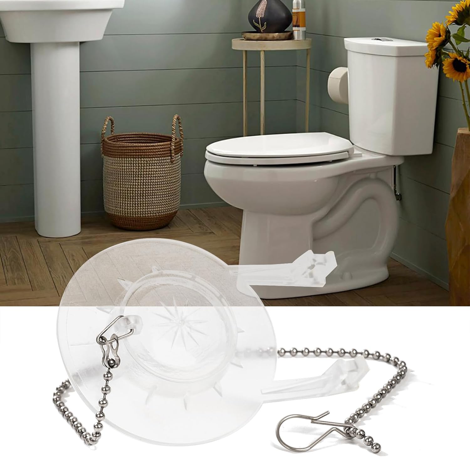 Toilet Flapper Replacement Compatible with Gerber 99-647 2 Pack, 2 Inch Toilet Flapper with Stainless Chain V1259-DP01-A-2262