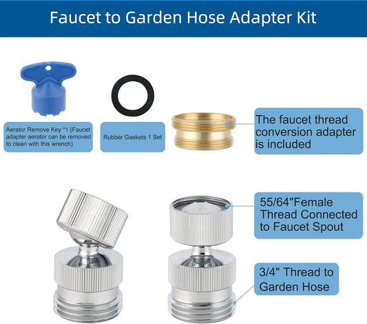 Garden Hose Adapter Kit - Sink Swivel Faucet Aerator to Connect Hose, Multi-Thread With Cache Aerator Key for V1259-DP01-A-2267