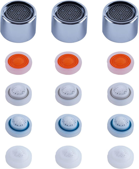 3 Pcs Faucet Aerator, Female Thread Kitchen Sink Aerators, 1.2, 1.5, 1.8, 2.5 GPM Flow Restrictor Replacement V1259-DP01-A-2268