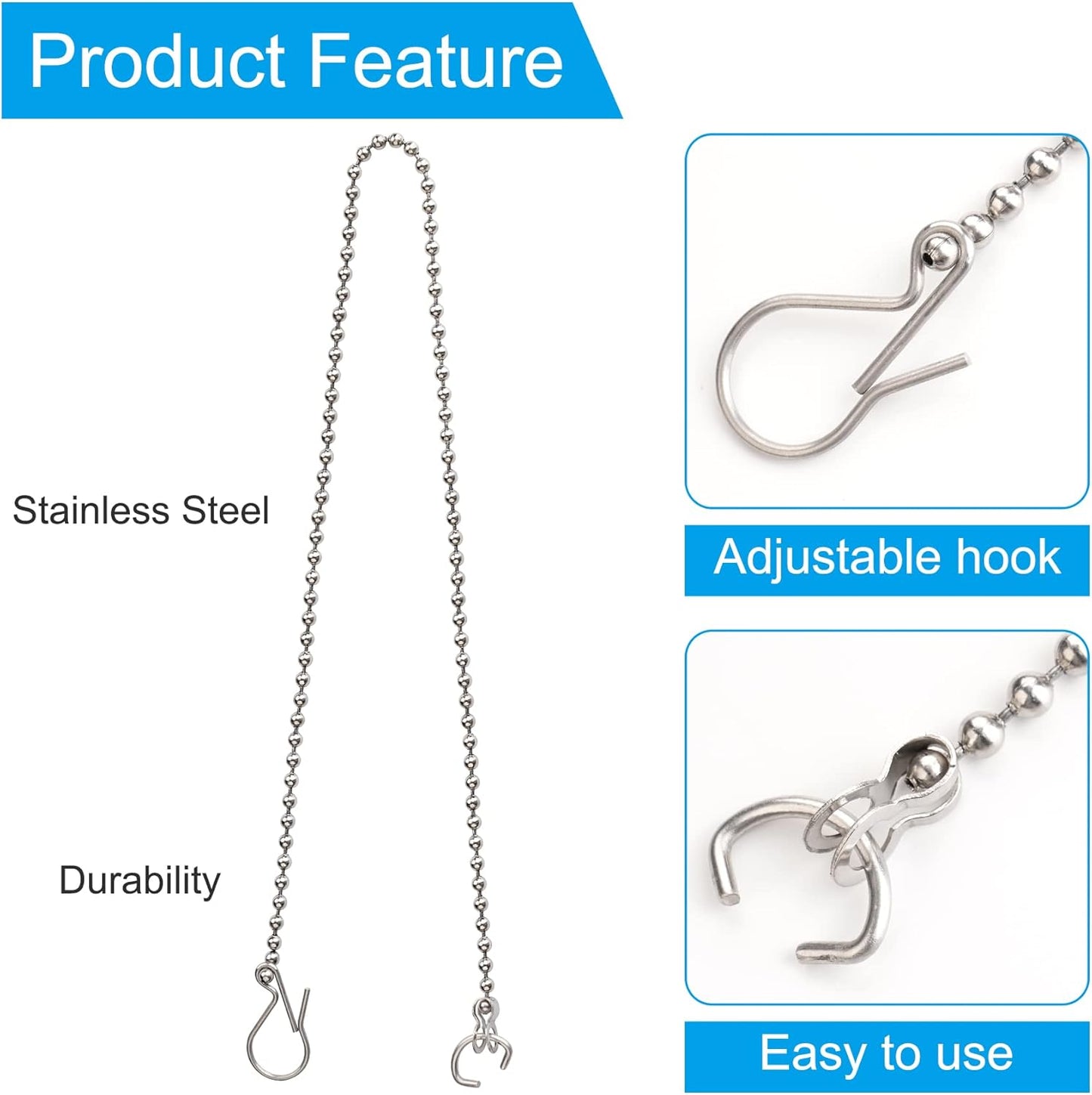 3 Pack Universal Toilet Flapper Chain Replacement Kit,Stainless steel,Including 12-Inch Chain,Hook,Ring V1259-DP01-A-2271