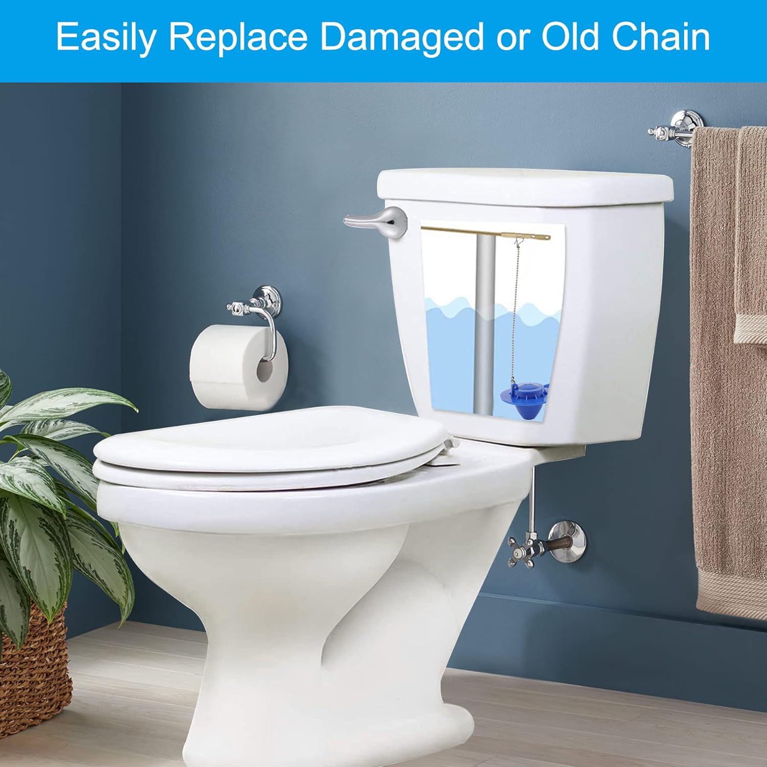 3 Pack Universal Toilet Flapper Chain Replacement Kit,Stainless steel,Including 12-Inch Chain,Hook,Ring V1259-DP01-A-2271