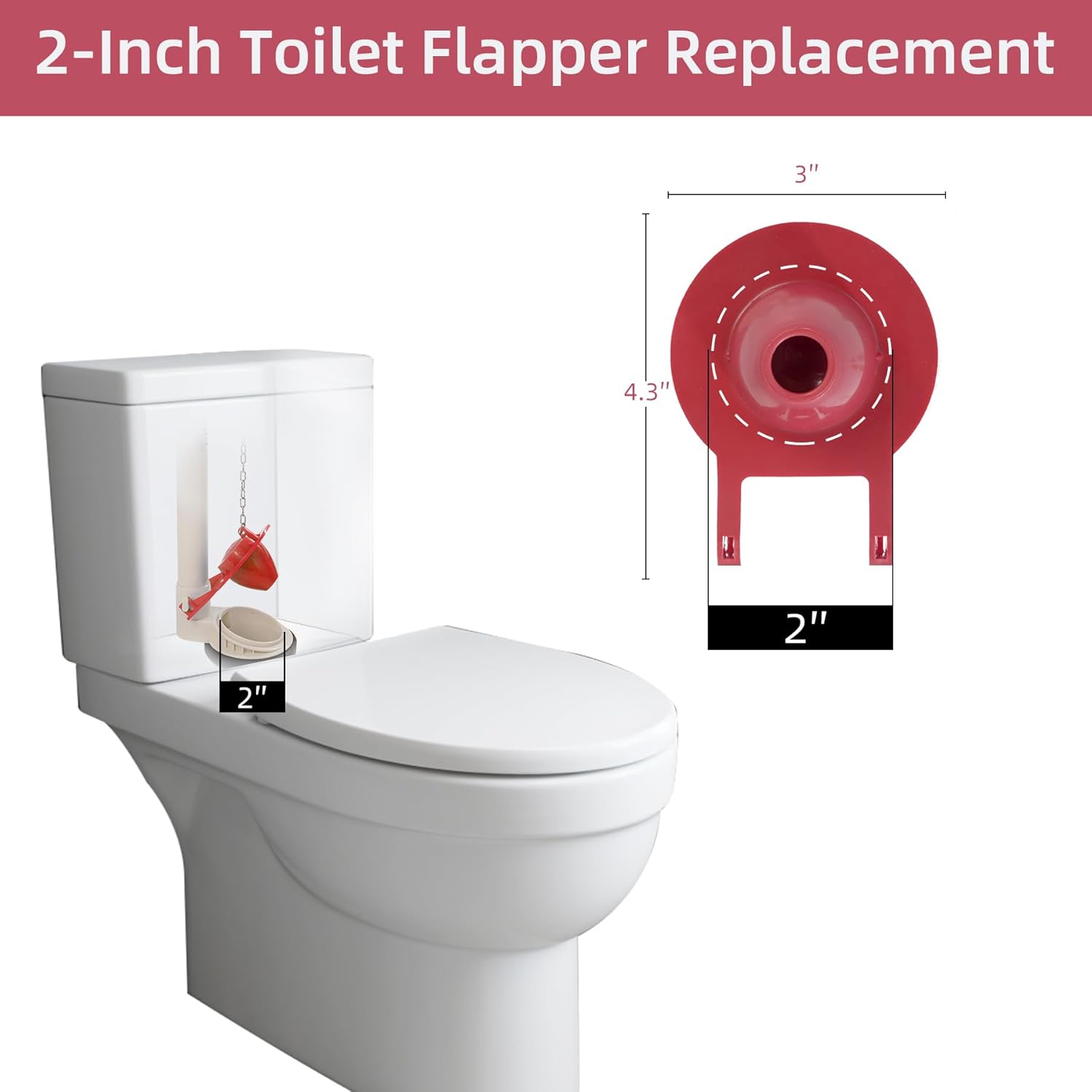 3 Pack 2-inch Universal Toilet Tank Flapper, Long Lasting All Rubber Seal Flapper Replacement Compatible with V1259-DP01-A-2281