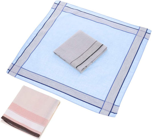 12 Pcs 100% Cotton Men's Plaid Handkerchief, Soft Hanky with Classic Stripe, Ideal Gift Set for Men. (4 V1259-DP01-A-2285