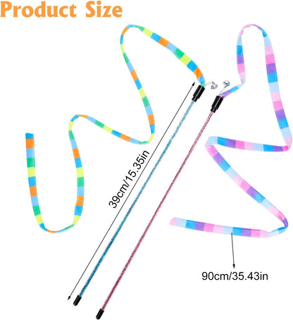 3 Pack Cat Wand Toy, Interactive Cat Rainbow Wand Toys, Interactive Cat Teaser Wand String, Rainbow Cat V1259-DP01-A-2286