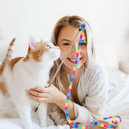 3 Pack Cat Wand Toy, Interactive Cat Rainbow Wand Toys, Interactive Cat Teaser Wand String, Rainbow Cat V1259-DP01-A-2286