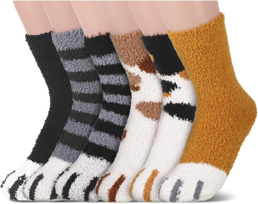 6 Pairs Fuzzy Socks for Women, Cat Claw Socks, Slipper Socks, Fuzzy Cosy Warm Cat Socks Fluffy Socks Cat Paw V1259-DP01-A-2288