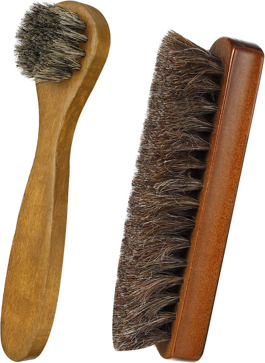 2 Pieces Shoes Brush kit Natural Wooden Handle Welt Brush Soft Horsehair Shoe Shine Brush Bristles Anti Slip V1259-DP01-A-2290