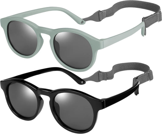 2 PCS Baby Toddler Sunglasses with Strap Kids Polarized Sun Glasses UV-400 Flexible Frame Unbreakable V1259-DP01-A-2292
