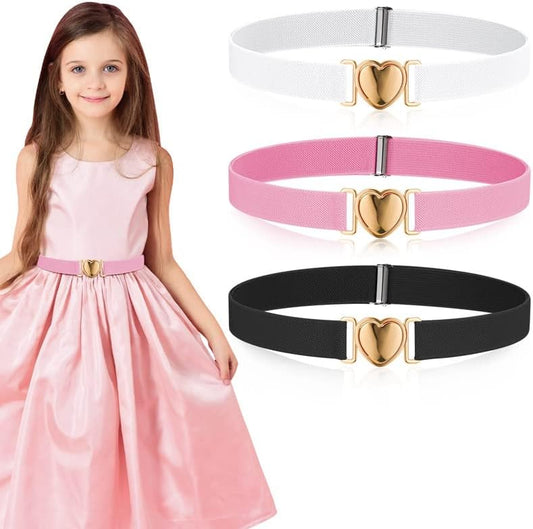 3 Pack Elastic Belts for Toddler Kids Adjustable Boys Girls Teens Stretch Belts with Heart Buckle V1259-DP01-A-2294