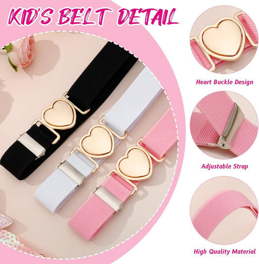 3 Pack Elastic Belts for Toddler Kids Adjustable Boys Girls Teens Stretch Belts with Heart Buckle V1259-DP01-A-2294