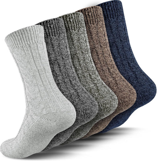 5 Pairs Men's Wool Socks, Wool Hiking Socks, Winter Thick Thermal Soft Warm Sock Cozy Boot Sock Gifts for Men V1259-DP01-A-2298