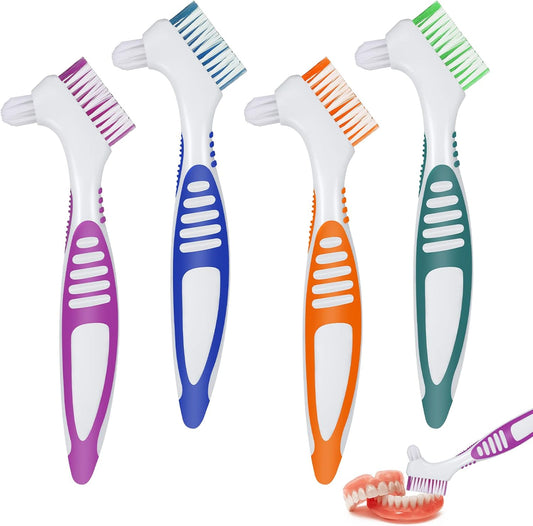 4Pcs Denture Brush Dual Head Toothbrushes, Portable Denture Brush with Soft Bristles and Dual Angled, Hard V1259-DP01-A-2299