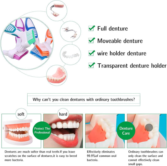 4Pcs Denture Brush Dual Head Toothbrushes, Portable Denture Brush with Soft Bristles and Dual Angled, Hard V1259-DP01-A-2299