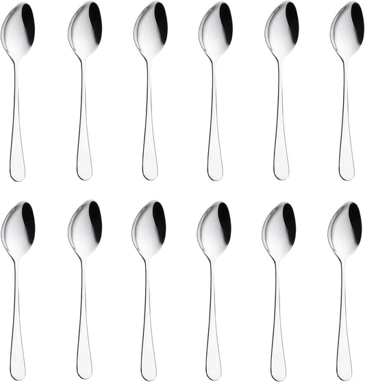 Store 12pcs Dinner Spoons Silverware Set, 17 cm Stainless Steel Soup Spoons, Mirror Polished Round Edge V1259-DP01-A-2313