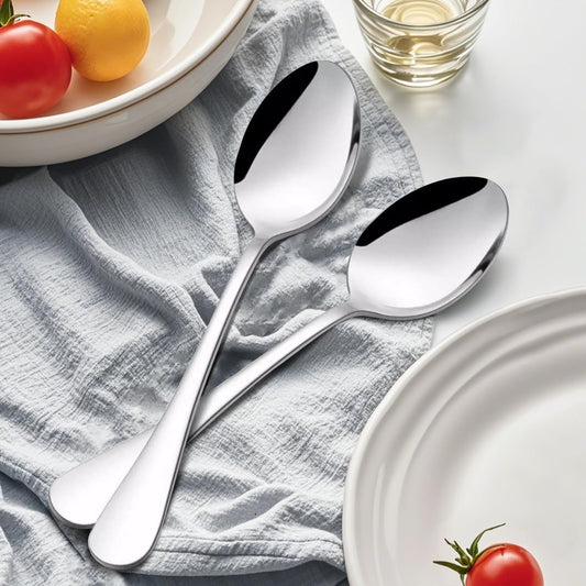 Store 12pcs Dinner Spoons Silverware Set, 17 cm Stainless Steel Soup Spoons, Mirror Polished Round Edge V1259-DP01-A-2313