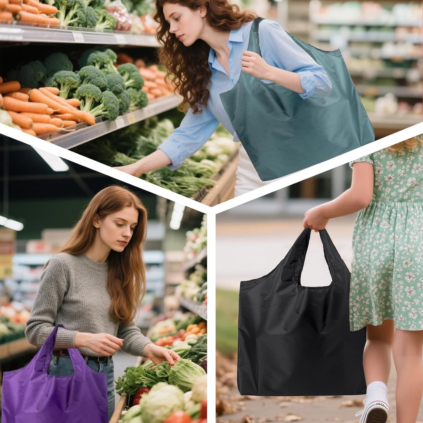 Store Grocery Bags 2 Pack Large Foldable Shopping Bag Folding into Attached Elastic Bands 44x40cm Reusable V1259-DP01-A-2314