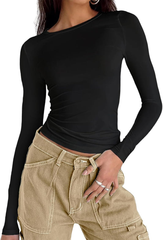 Women's Casual Basic Going Out Crop Tops Slim Fit Short Sleeve Crew Neck Tight T Shirts 2025 V1259-DP01-A-2323