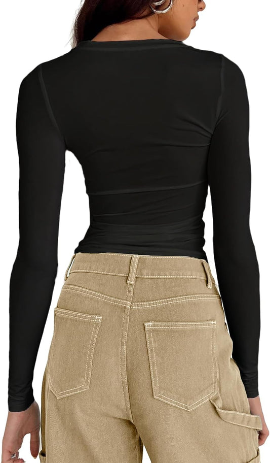 Women's Casual Basic Going Out Crop Tops Slim Fit Short Sleeve Crew Neck Tight T Shirts 2025 V1259-DP01-A-2323