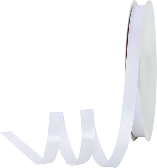 1/2 Inch x 100yds White Satin Ribbon Thin Solid Fabric Ribbons for Invitation Gift Wrapping, Bows Craft V1259-DP01-A-2327