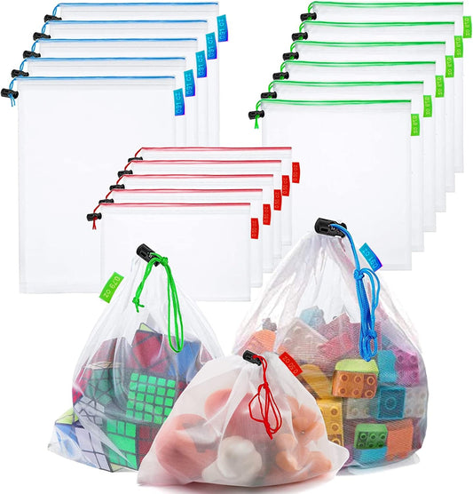 16 Pcs Mesh Small Toy Bags for Storage, 3 Sizes Reusable Mesh Drawstring Produce Bags Puzzle Bag for Kids V1259-DP01-A-2329
