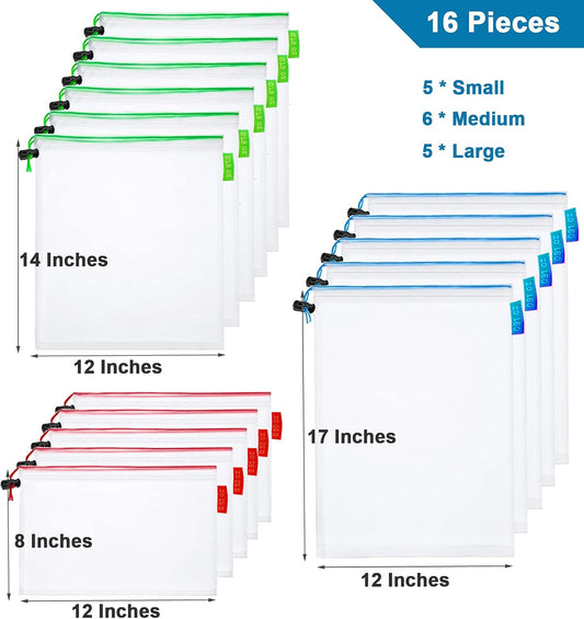 16 Pcs Mesh Small Toy Bags for Storage, 3 Sizes Reusable Mesh Drawstring Produce Bags Puzzle Bag for Kids V1259-DP01-A-2329