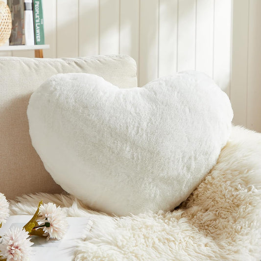 Heart Pillows for Valentine's Day, White Heart Shaped Pillows, Ultra Soft Small Cute Fluffy Pillows, Love V1259-DP01-A-2331