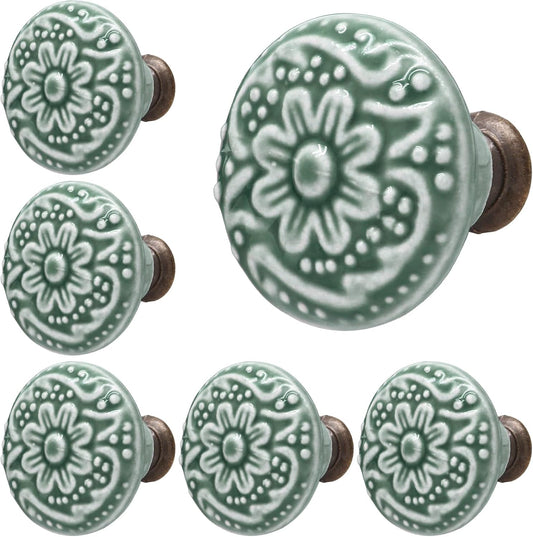 Green Ceramic knobs, Kitchen Cabinet Knobs, Retro Dresser Knobs, Drawer Knobs, Furniture Decorative Knobs and V1259-DP01-A-2334