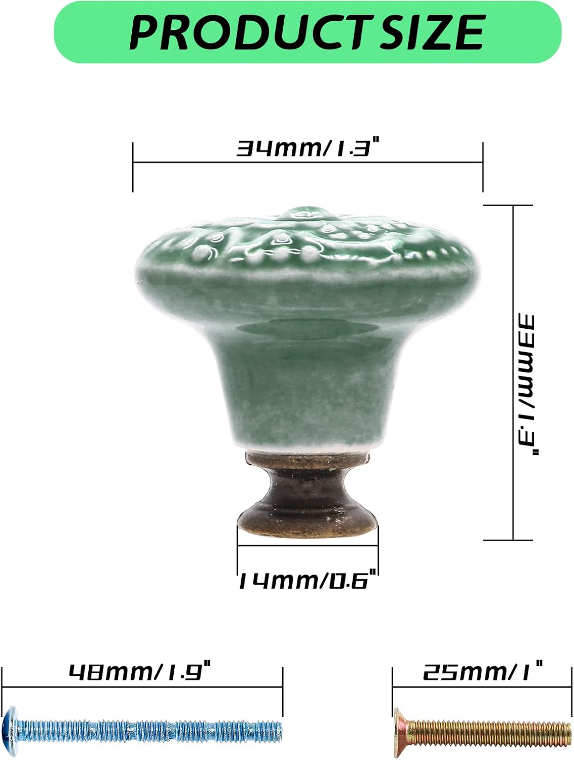 Green Ceramic knobs, Kitchen Cabinet Knobs, Retro Dresser Knobs, Drawer Knobs, Furniture Decorative Knobs and V1259-DP01-A-2334