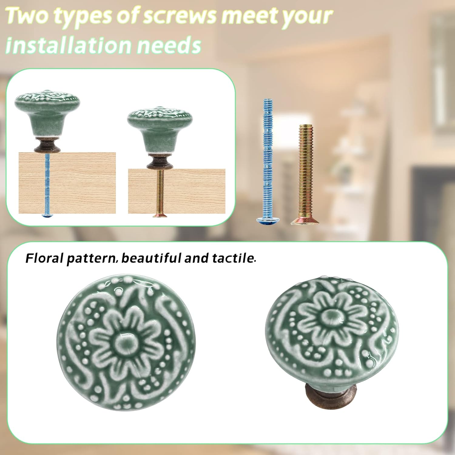 Green Ceramic knobs, Kitchen Cabinet Knobs, Retro Dresser Knobs, Drawer Knobs, Furniture Decorative Knobs and V1259-DP01-A-2334