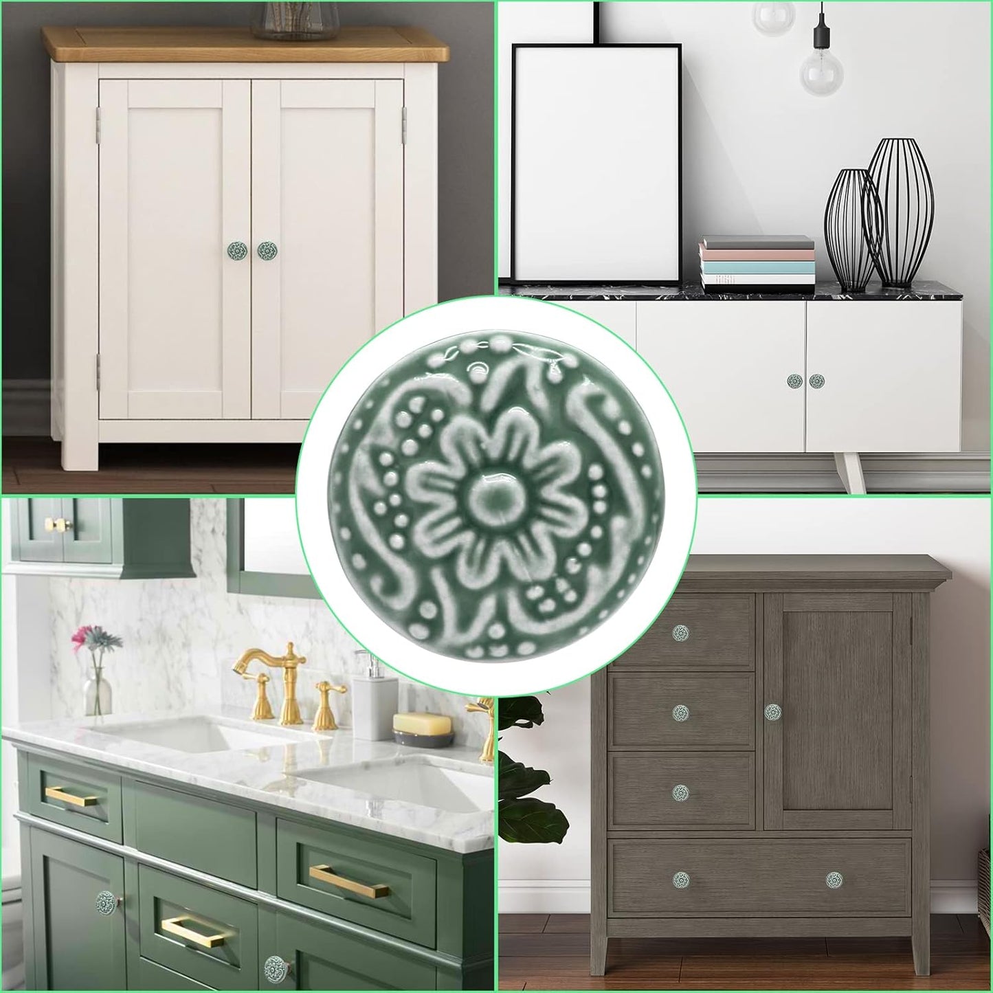 Green Ceramic knobs, Kitchen Cabinet Knobs, Retro Dresser Knobs, Drawer Knobs, Furniture Decorative Knobs and V1259-DP01-A-2334