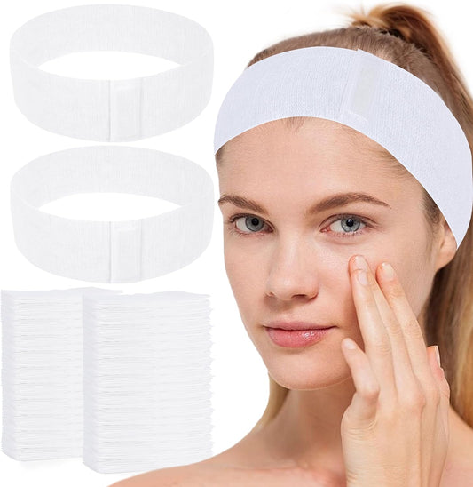 200 Count Disposable Spa Facial Headbands with Convenient Closure,White Stretch Facial Headwraps Soft for V1259-DP01-A-2337