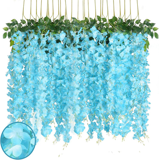 24 Pack Lake Blue Wisteria Hanging Flowers Garland, 3.77 Feet Lake Blue Artificial Wisteria Flower Vines, V1259-DP01-A-2338